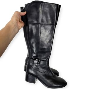 Marc Fisher Black Leather Riley Tall Riding Boots